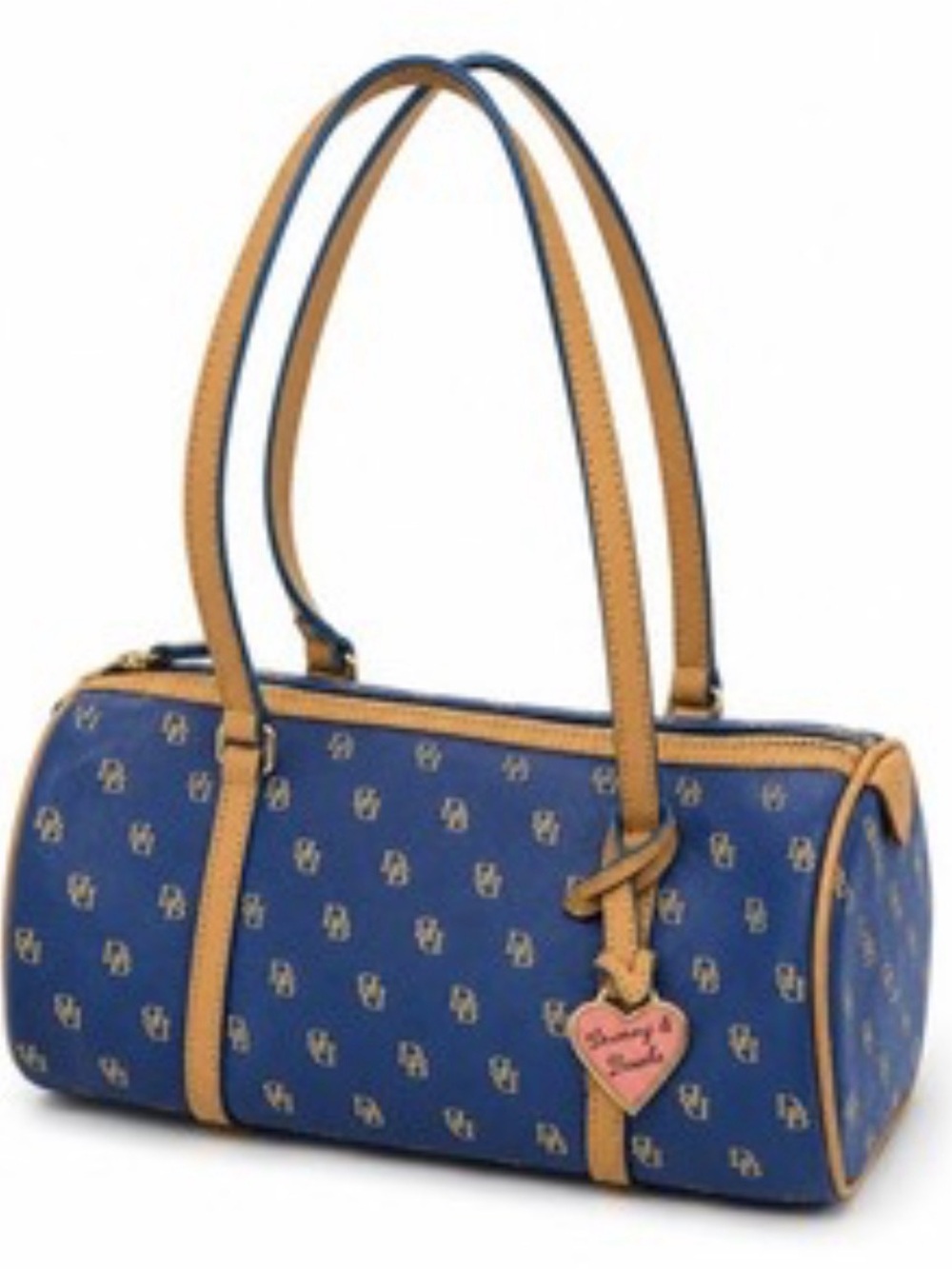 Y2K vintage Dooney & Bourke Signature Monogram Barrel Bag blue and tan